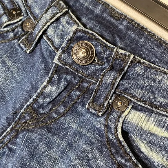 Vintage Y2K True Religion Distressed Dark Wash Ultra Low Rise Skinny Jeans 26 - Picture 7 of 16